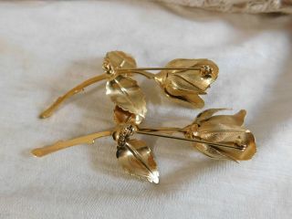 Set of 2 Vintage Gold Rose Brooch Pins 1 Signed Giovanni 3
