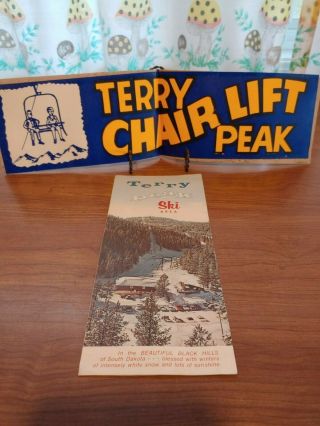 Vintage Brochure Terry Peaks Ski Area Black Hills Sd Map,  And Bumper Sticker