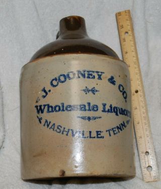 J.  Cooney Crock Stoneware Whiskey Liquor Jug Nashville,  Tn