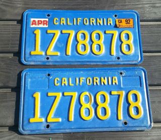 Vintage California Blue License Plate Tag Pair 1z78878