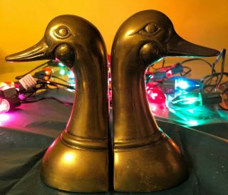 Vintage Solid Brass Duck Head Bookends Leonard Silver Mfg.  Set Of Two 6.  5 " Each