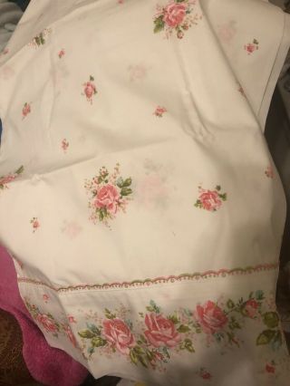 Vintage Pair King Springmaid Pink Roses On White Pillowcases Usa Euc