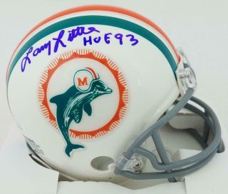 Larry Little " Hof 93 " Signed Miami Dolphins Throwback Mini Helmet Jsa Witness