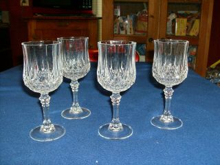 Set Of 4 Vintage Crystal Wine Glasses With Diamon Design 6 1/2 " Tall