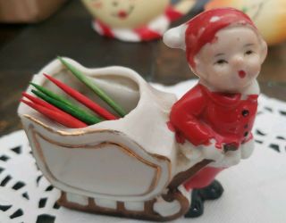 Vintage Japan Santa Claus Ceramic Toothpick Holder Planter Christmas Figurine