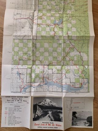 1963 Vintage Mt.  St Helens Spirit Lake Recreation Guide Map Gifford Pinchot Wa