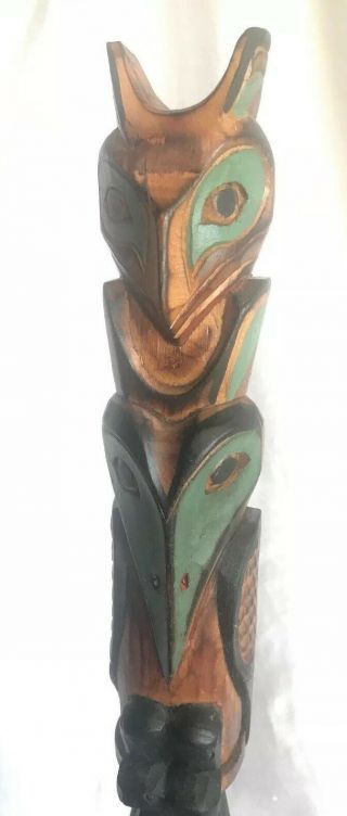 Alaska Black Diamond Hand Crafted Totem Pole Signed Ray Moore Hand Painted 14” 3