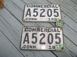 1951 51 1955 55 Connecticut Ct Commercial Com License Plate Pair Set A5205