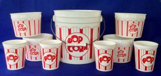 Vintage Movie Popcorn Retro Set 2 Gallon Bucket 4 Popcorn & 4 Soda Cups Usa