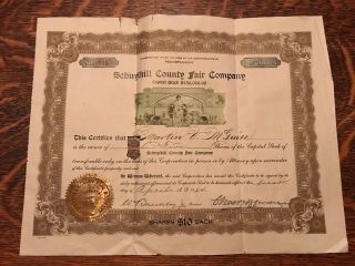 1924 Stock Certificate,  Schuylkill County Fair Company,  Pennsylvania