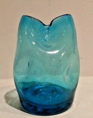 Old Vintage Blenko 5 " Aqua Blue Green Teal Pinched Glass Tumbler Vase