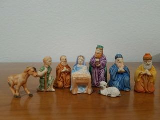 Vintage Small Nativity Set Scene C.  S.  Signed Porcelain Ceramic Miniature Holiday