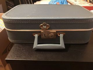 Vintage Antique 50’s 60’s 70’s Small Blue Luggage Suitcase Carry On