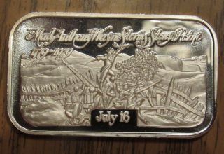1976 Battle Of Stony Point Revolutionary War 1 Troy Oz.  999 Fine Silver Bar