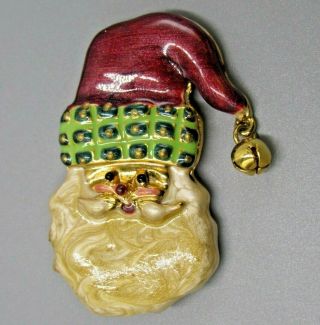 Vintage Jewelry Signed Tc Christmas Santa Bell Dangle Brooch Pin Rhinestone Lote