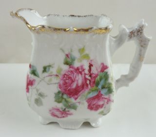 Vintage Creamer With Splatter Gold Trim And Pink Roses Victorian Style