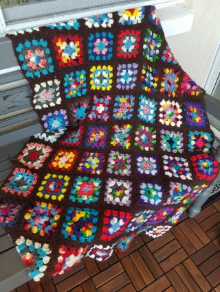 Vintage Crochet Afghan Granny Squares Vibrant Colors
