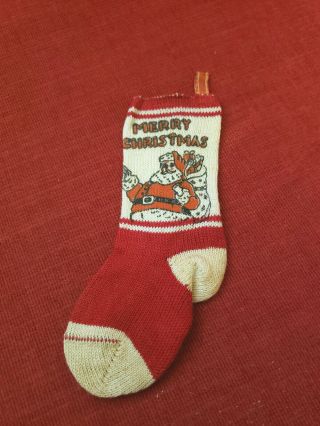 Vintage Miniature Merry Christmas Hanging Stocking 5 1/2 " - Santa Claus Sock