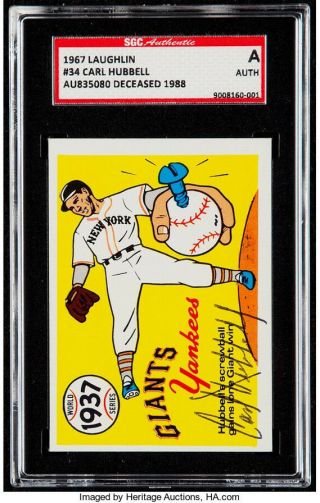 Carl Hubbell York Giants 1967 Laughlin Autographed Card Sgc Authentic