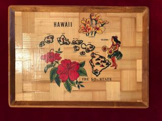 Bamboo Souvenir Serving Tray From The State Of Hawaii