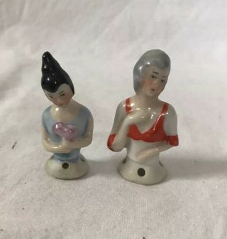 Vintage 1 3/4 " Mini Porcelain Half Doll/pin Cushion Dolls Germany