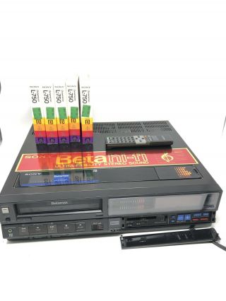 Rare Sony Sl - Hf500 Betamax Vcr With Remote And 5 Betamax Tapes Parts Only