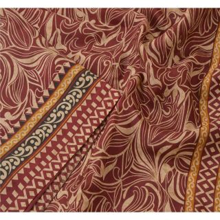 Sanskriti Vintage Dark Red Saree Pure Silk Printed Sari Decor 5yd Craft Fabric