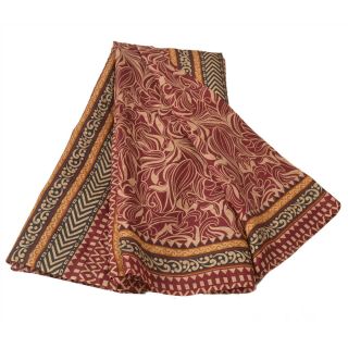 Sanskriti Vintage Dark Red Saree Pure Silk Printed Sari Decor 5Yd Craft Fabric 2
