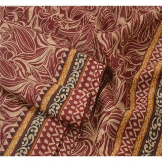 Sanskriti Vintage Dark Red Saree Pure Silk Printed Sari Decor 5Yd Craft Fabric 3