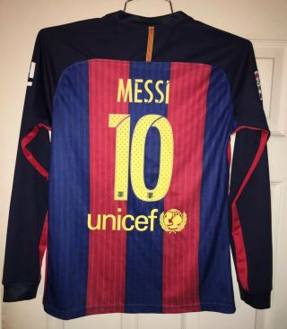 Fcb Barcelona Soccer Jersey 10 Lionel Messi Long Sleeve Adult Medium