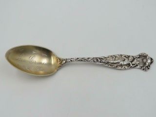 Watson Co Gold Wash Sterling Silver Art Nouveau La Crosse Souvenir Spoon
