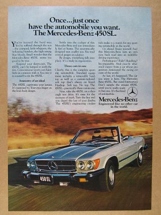 1976 Mercedes - Benz 450sl Color Photo Vintage Print Ad
