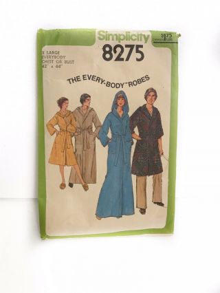 Simplicity 8275 Every - Body Hooded Robe In 2 Lengths Vintage Sewing Pattern
