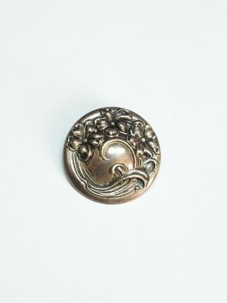 Vintage Sterling Silver Repousse Floral Flower Brooch Pin