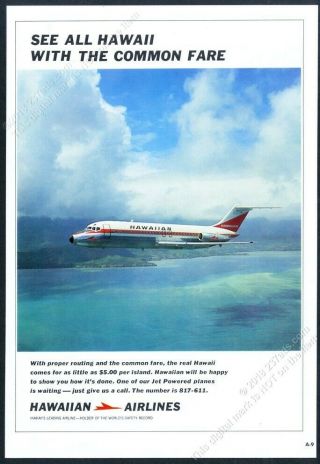 1966 Hawaiian Airlines Plane Color Photo Vintage Print Ad