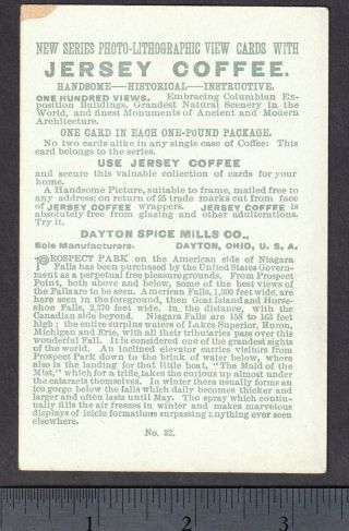 Niagara Falls 1890 ' s Ice Bridge York Photo - Litho Coffee Victorian Trade Card 3