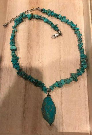 Vintage Southwestern Turquoise Nugget Necklace Sterling Silver Closure