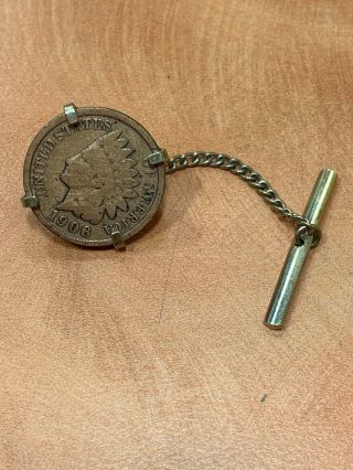 1906 Indian Head Penny Tie Tack Antique Vintage Old Us Coin Jewelry