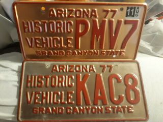 2 Copper Arizona Historic Vehicle 1977 License Plates