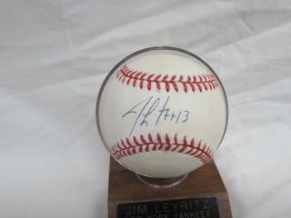 Jim Leyritz Autographed 1996 World Series Baseball In Holder With Plate Sgc