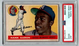 1955 Topps 47 Hank Aaron Braves Psa 2 Good