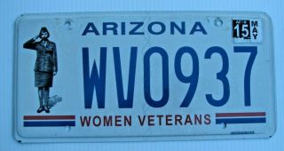 Arizona Women Veterans Army Air Force Vet Auto License Plate " Wv 0937 " Az