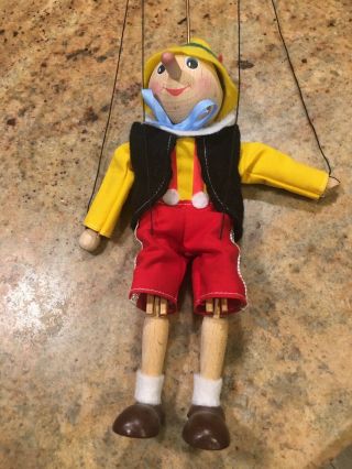 Vintage 10 " Hand - Carved Wood Pinocchio From Italy Jointed Doll Maker Unknown