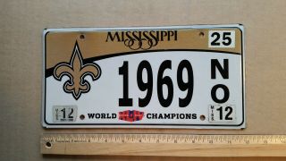 License Plate,  Mississippi,  Nfl Football,  1969 No (orleans Saints) Louisiana