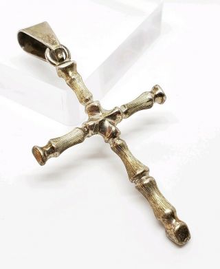 Vintage Signd Hob 925 Sterling Silver Mexico Bamboo Shoot Crucifix Cross Pendant