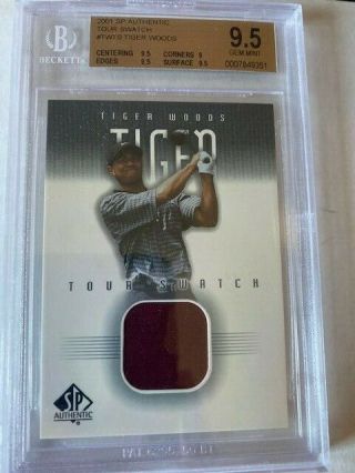 2001 Sp Authentic Tour Swatch Tiger Woods Red Shirt Card Tw - Ts Bgs 9.  5