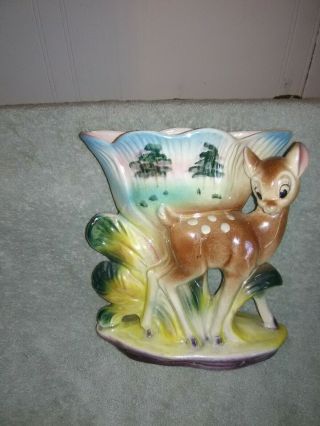 Vintage Tall Ceramic Planter With 3 Dementional Anthromorphic Deer