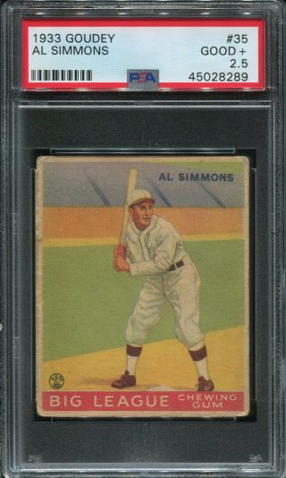 1933 Goudey 35 Al Simmons Chicago White Sox Rookie Card Psa 2.  5 Good,