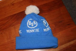 Vtg Uss United States Steel Minntac Mine Mining Stocking Hat Cap Winter Pom