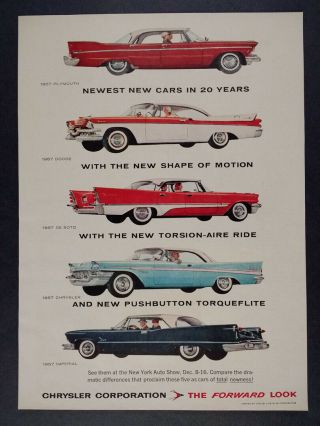1957 Chrysler Plymouth Dodge Desoto Imperial Sedans Coupes Vintage Print Ad